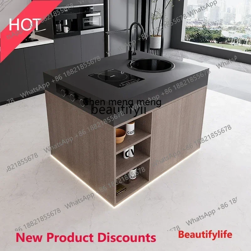 Single island platform head rock slab island table, desk, cooking, sink, water bar collapse