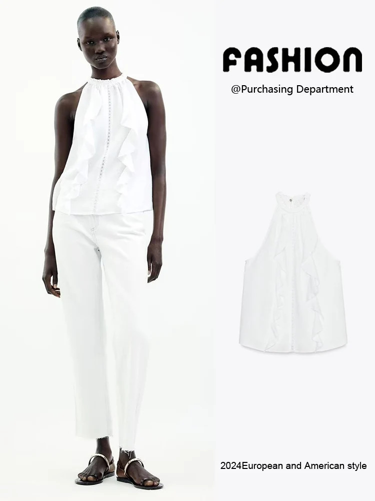 

Faionable Women's Summer New Arrival Svel Mixed Fibre Collarl Decorative Top Slim Fit Commute Sle Color