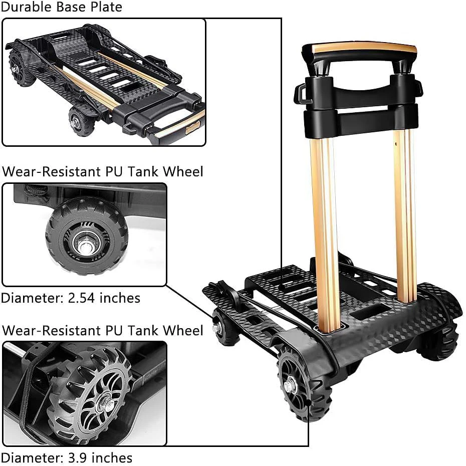 Heavy Duty Folding Trolley - 4-wheel compact multi-purpose cart with adjustable handle, portable and sturdy structure