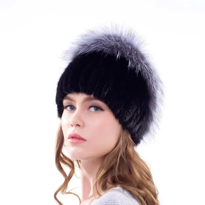 Fox Fur Decoration Design Fur Cap Natural Mink Fur Hand-Woven Women's Winter Hat New Hot Ladies Hat Fashion Popular