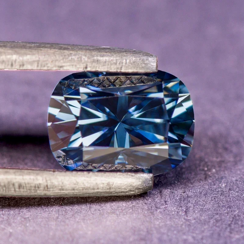 

NEW Moissanite Stone Natural Royal Blue Color Rectangle Cushion Cut DIY Advanced Jewelry Rings Earrings Making with Certificate