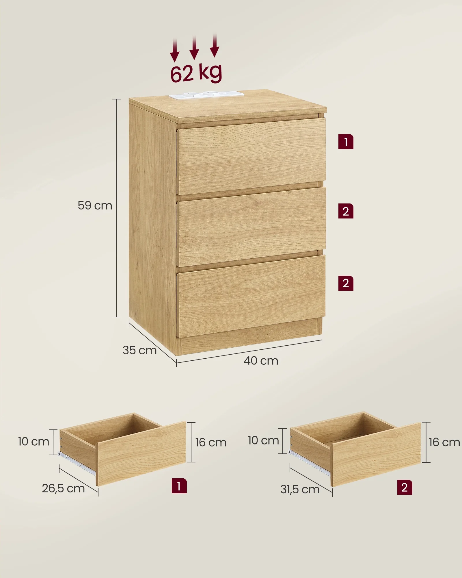 Wholesale New Design Multi-function Bedside Table Modern Wood Nightstand with 3 Drawers