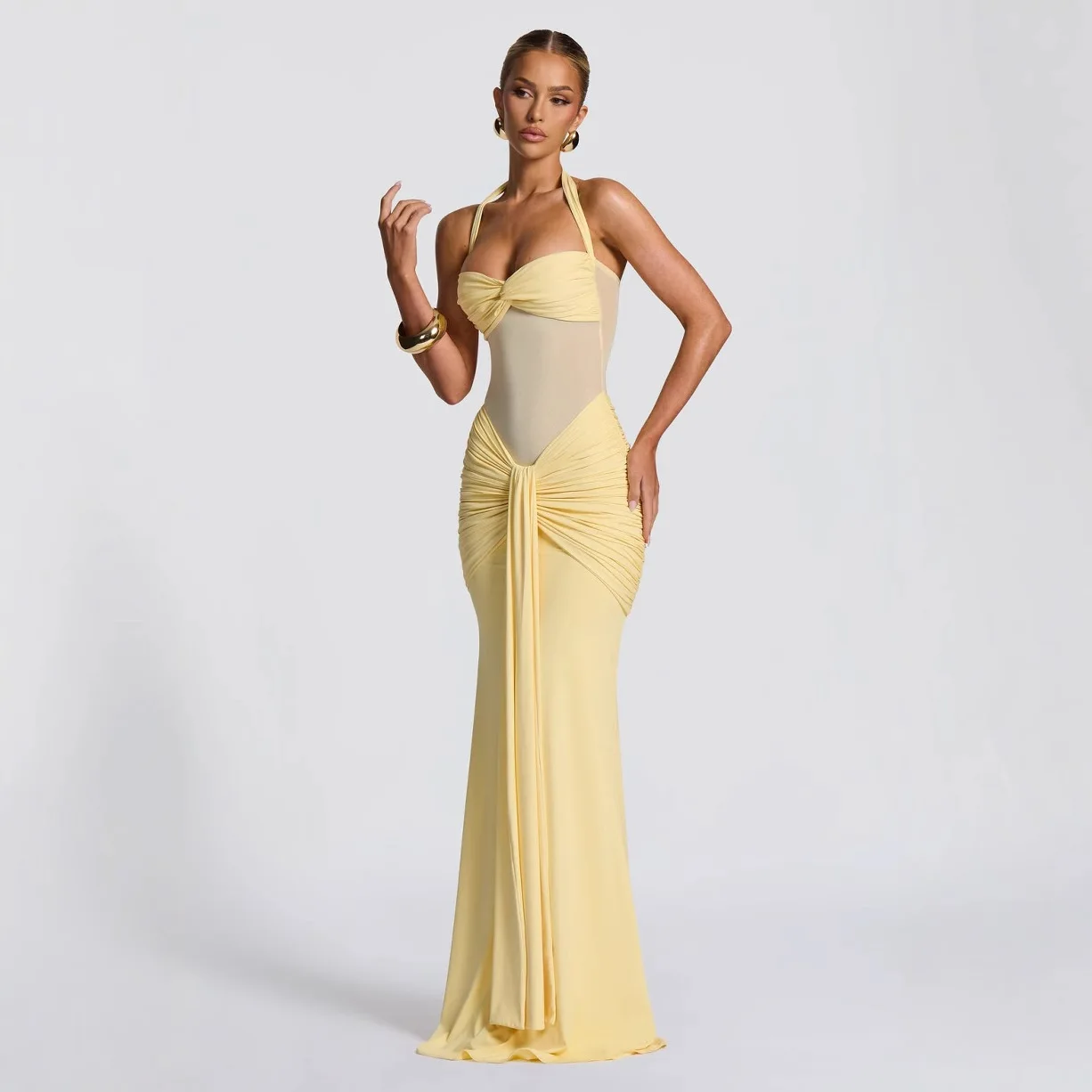 Sexy Hollow Out Women Maxi Dress Chic Sleeveless Mesh High Waist Dress Female Autumn Skinny Elegant Party Clubwear Robes Vestido