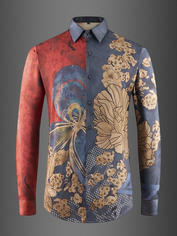 

Men's Long Sve Floral Print irt Casual Sle Beach Theme Slim Fit Polyester Fabric Breathable Comfortable Spring Summer