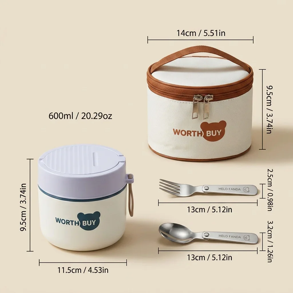 Lekvrije, thermische lunchbox van 304 roestvrij staal, inclusief bestek, geschikt voor gebruik in de magnetron, stapelbare voedselcontainer, voor kinderen en volwassenen.