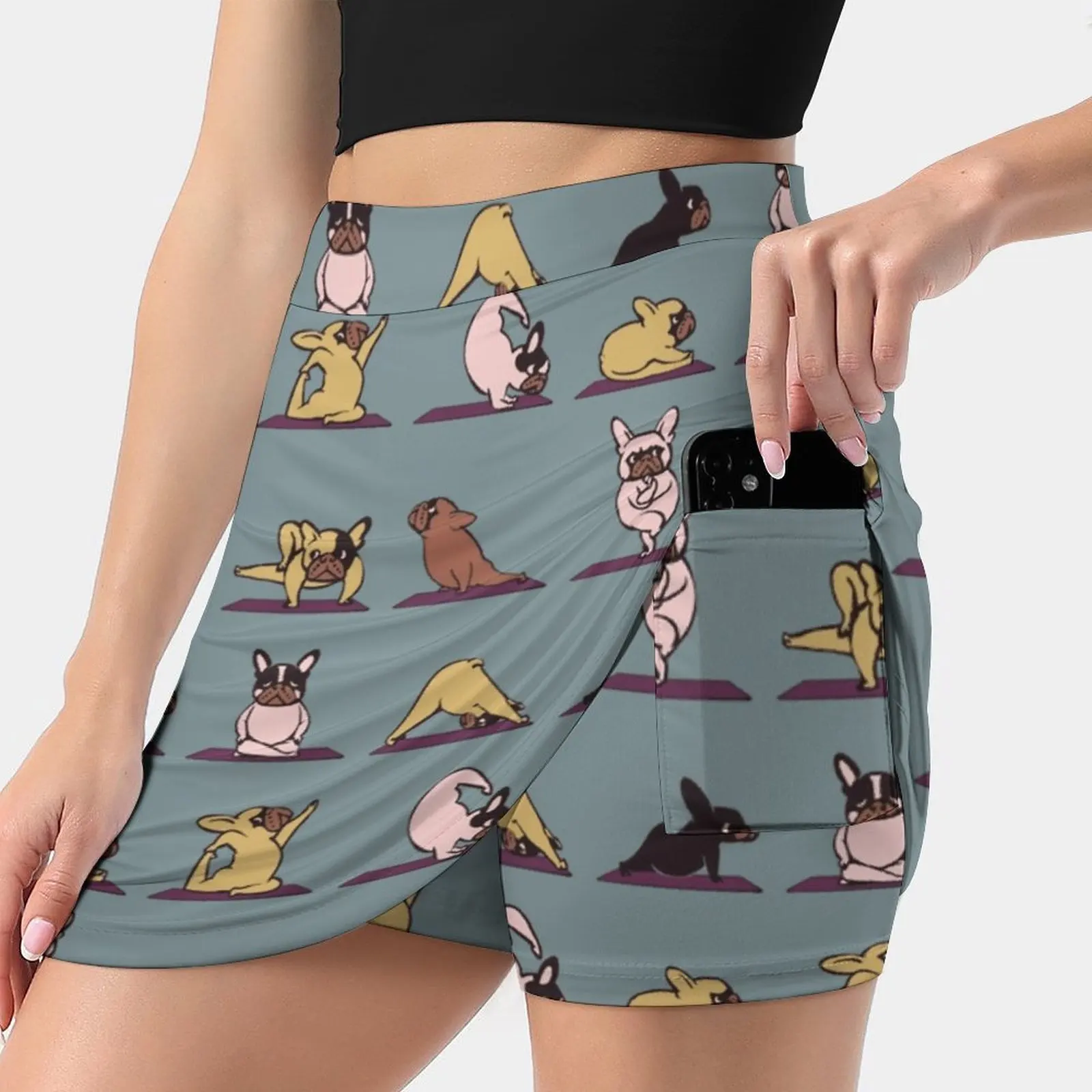 Frenchie Yoga Women's Fashion Sporting Skirt With Pockets Tennis Golf Running Skirts Frenchie Yoga French Bulldog Bulldog