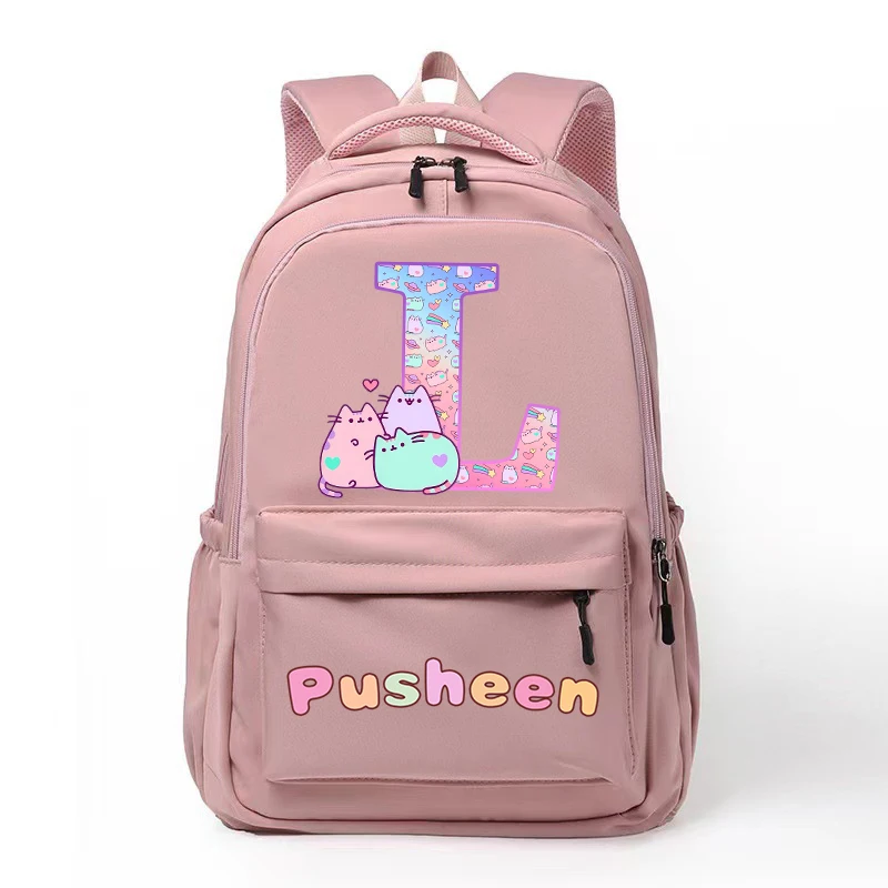 Pusheens Letter A-Z Backpack Girls New Anime Cat School Bags Kids Outdoor Sport Shoulders Bag Travel Cute Knapsack Children Gift