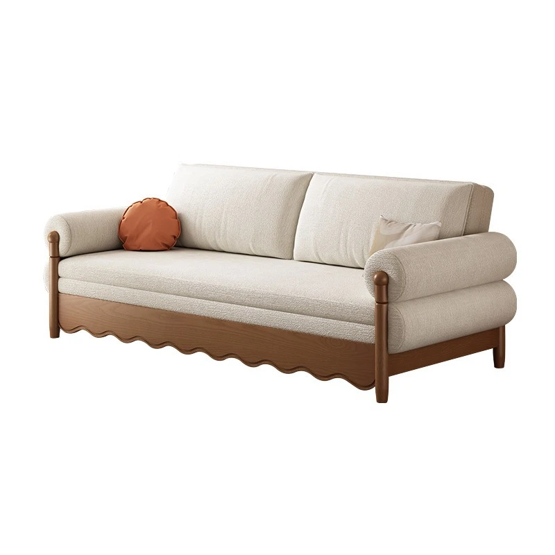 

Retro solid wood sofa bed small apartment multi-functional folding living room dual-purpose