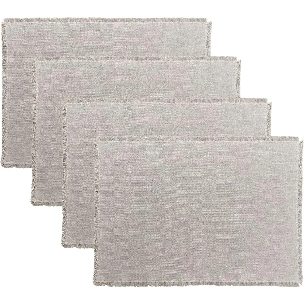 

Pure Flax Linen Placemats Set of 4, Washable, Soft, Comfortable, 13x19 Inches, Tassel Trim, with Hanging Loops - Ideal for Every