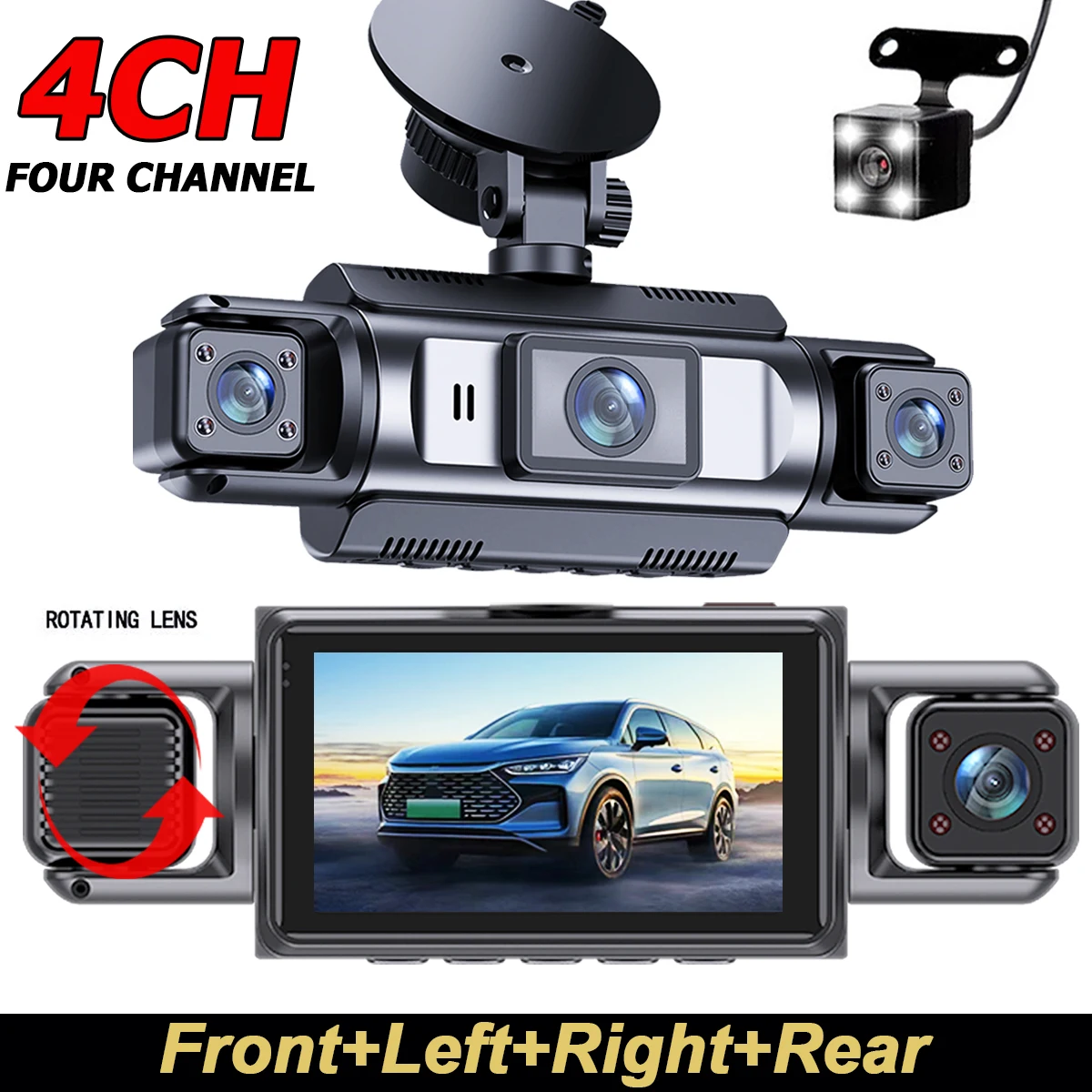 Car Accessories 4 Channel Dash Cam 360° View 1080P Car Camera 8 IR Lamps Night Vision 5G WiFi APP Control G-Sensor Parking Mode