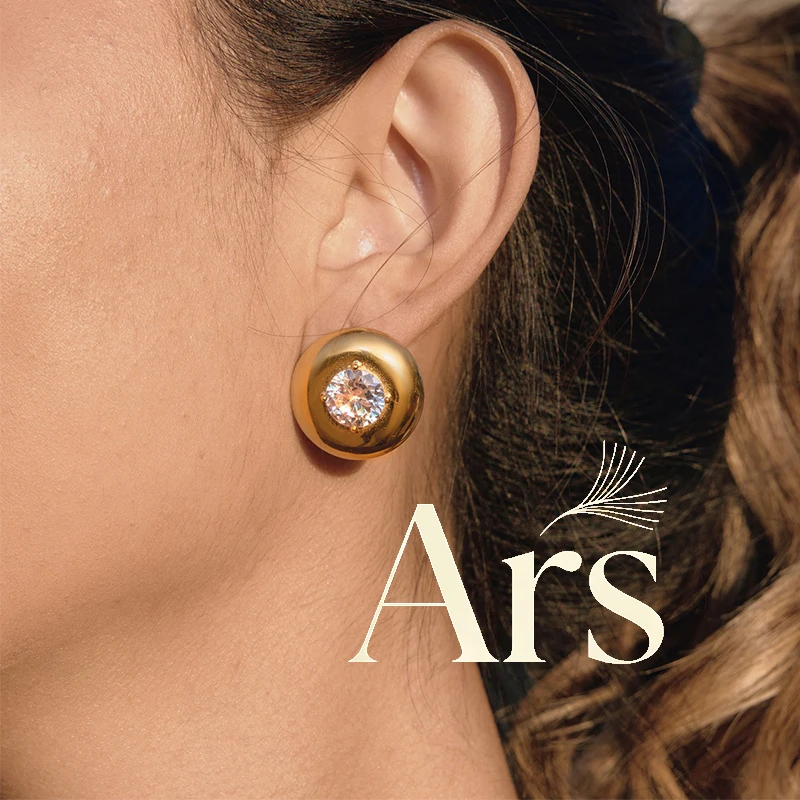 Ars 18k Vergoldete Runde Ohrstecker Minimalistische Edelstahl-Ohrringe Zierliche Zirkon-Ohrringe Anlauffreie Ohrringe für Frauen