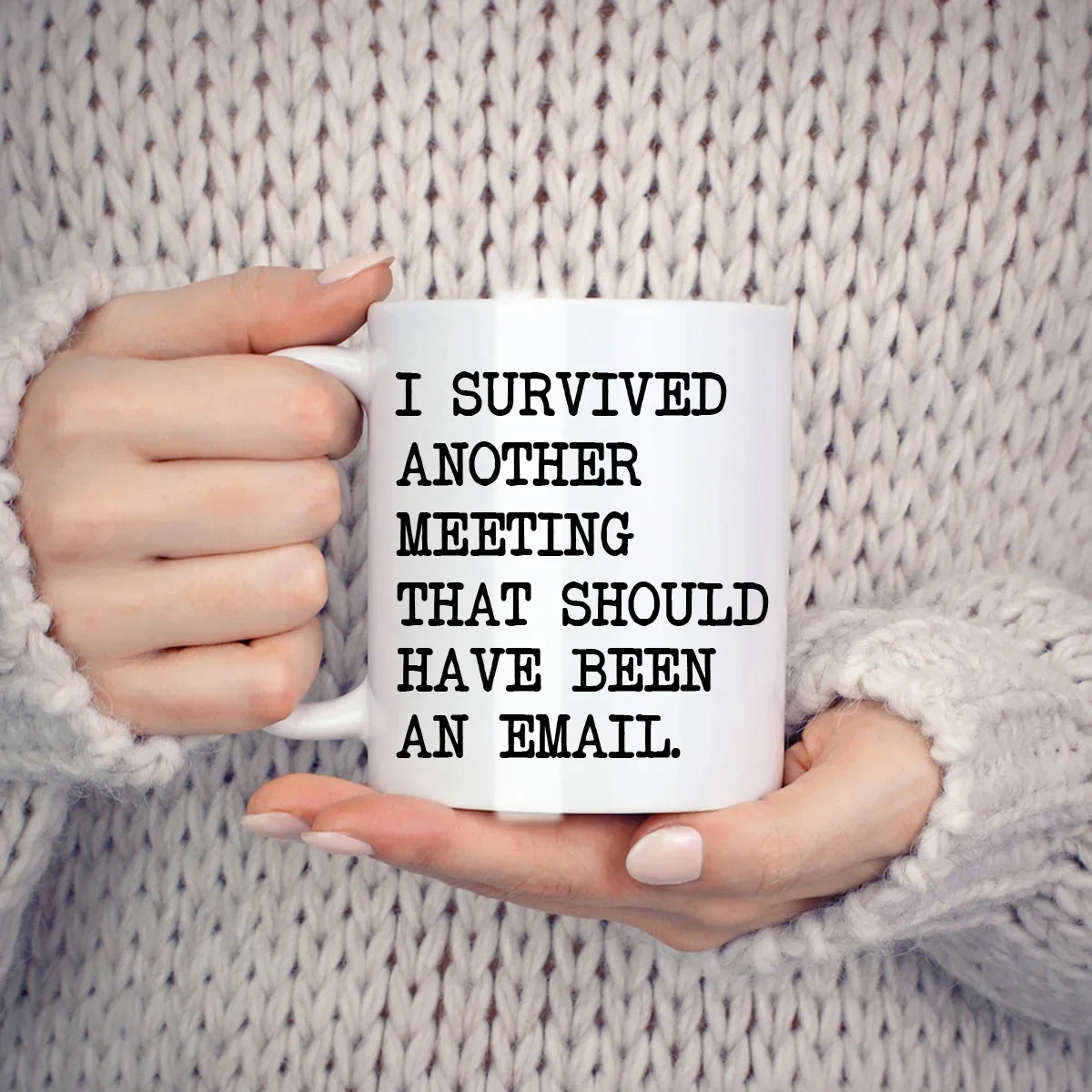 I Survived Another Meeting that Should have been an Email Mugs Funny Birthday Christmas Gifts Novelty White Coffee Cups