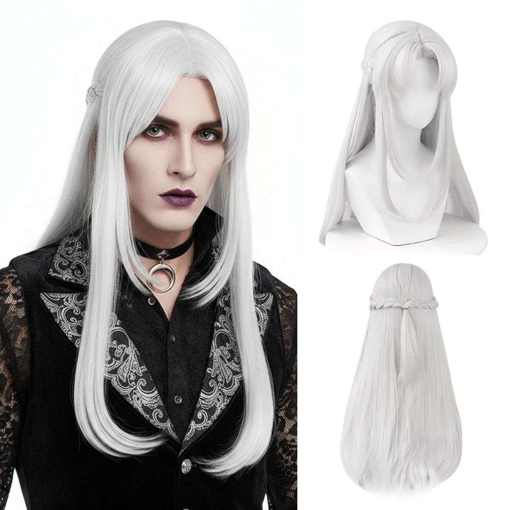 

Long White Synthetic Straight Anime Game Cosplay Wig Fluffy Women and Men Wig Heat Resistant for Daily Party