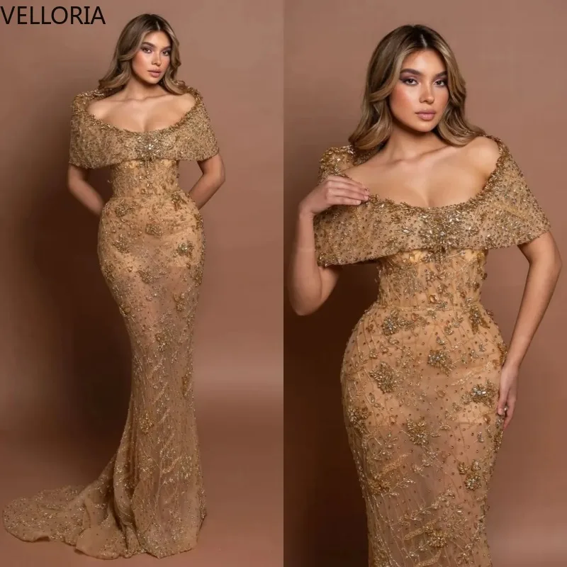 

Vintage Appliques Evening Dresses Sexy Scoop Neck Sequined Lace Mermaid Prom Dress Customized Sweep Train Party Dress Customized