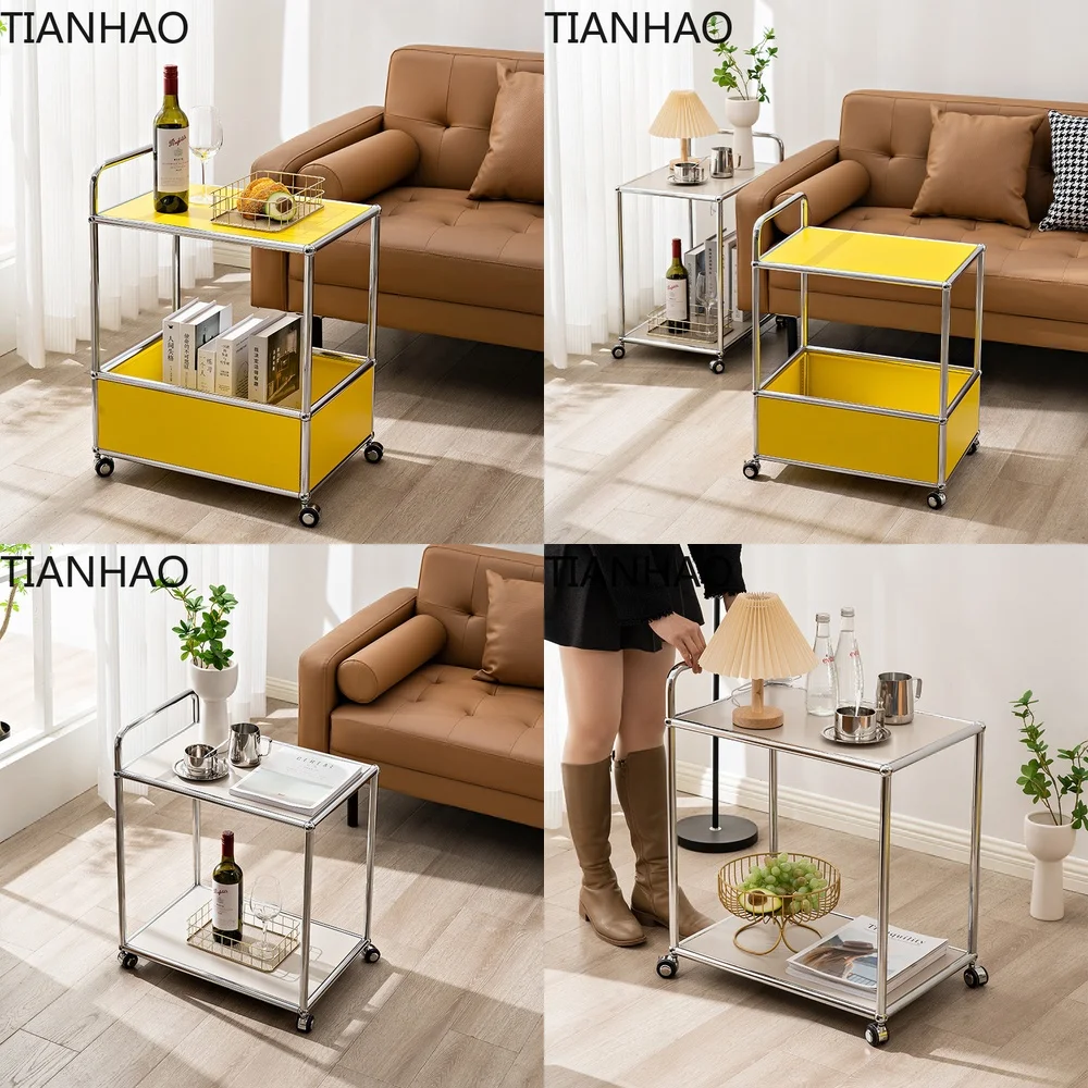 Nordic Influencer Side Table Cart Storage Rack Minimalist Vintage Instagram Metal Modular Two-Tier Home Serving Trolley