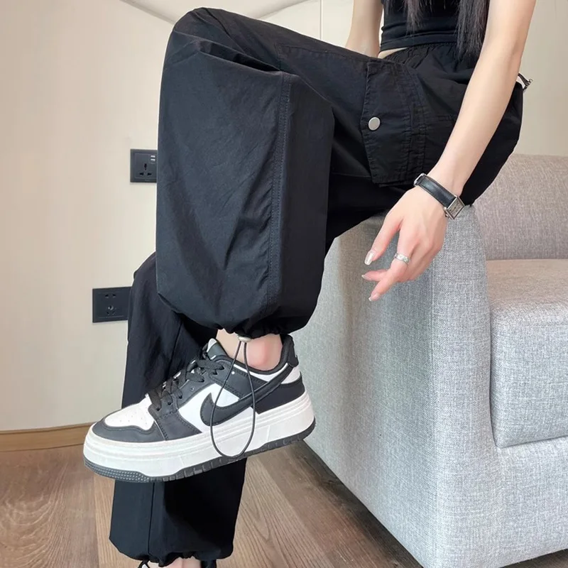 Autumn Women Korean Version Baggy High Waisted Cargo Pants Lady Concise Oversized Leisure Daily Wide Leg Straight Leg Trousers