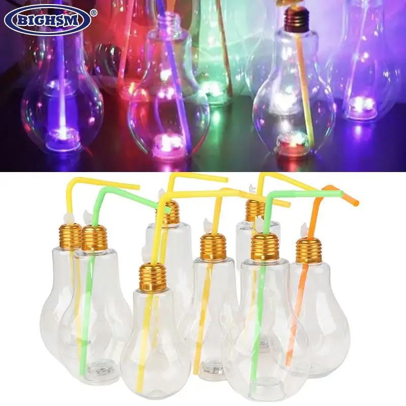 200~500ml Creative Clear Artificial Fake Light Bulb Shaped Bottle Can Emit Light Drink Cup Juice Bottle Party Decor