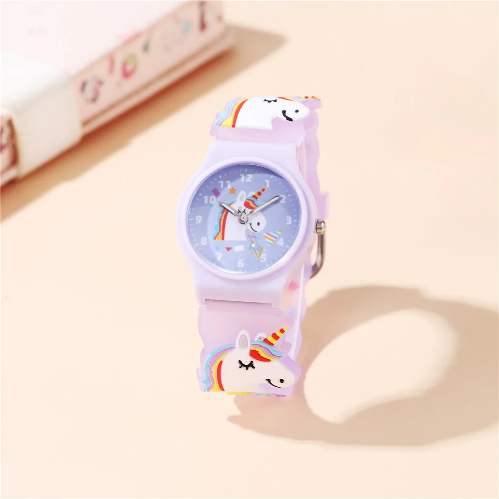 

Фиолетовые милые силиконовые детские часы с единорогом для детей, подарок для детей 1-10 лет, кварцевые часы