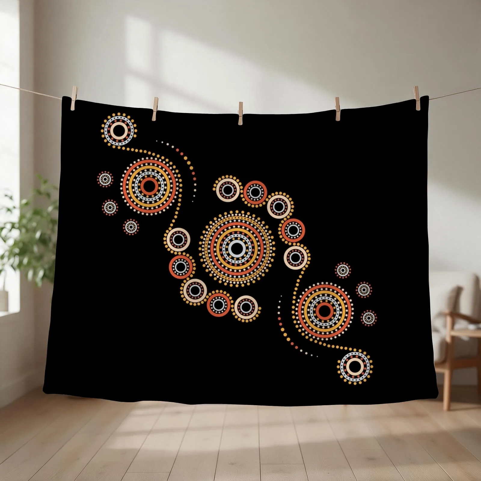 Aboriginal Art Aborigine Australian Indigenous aboriginal Flag autochthon Bigambul Points Circle Autumn Day Gift F Throw Blanket
