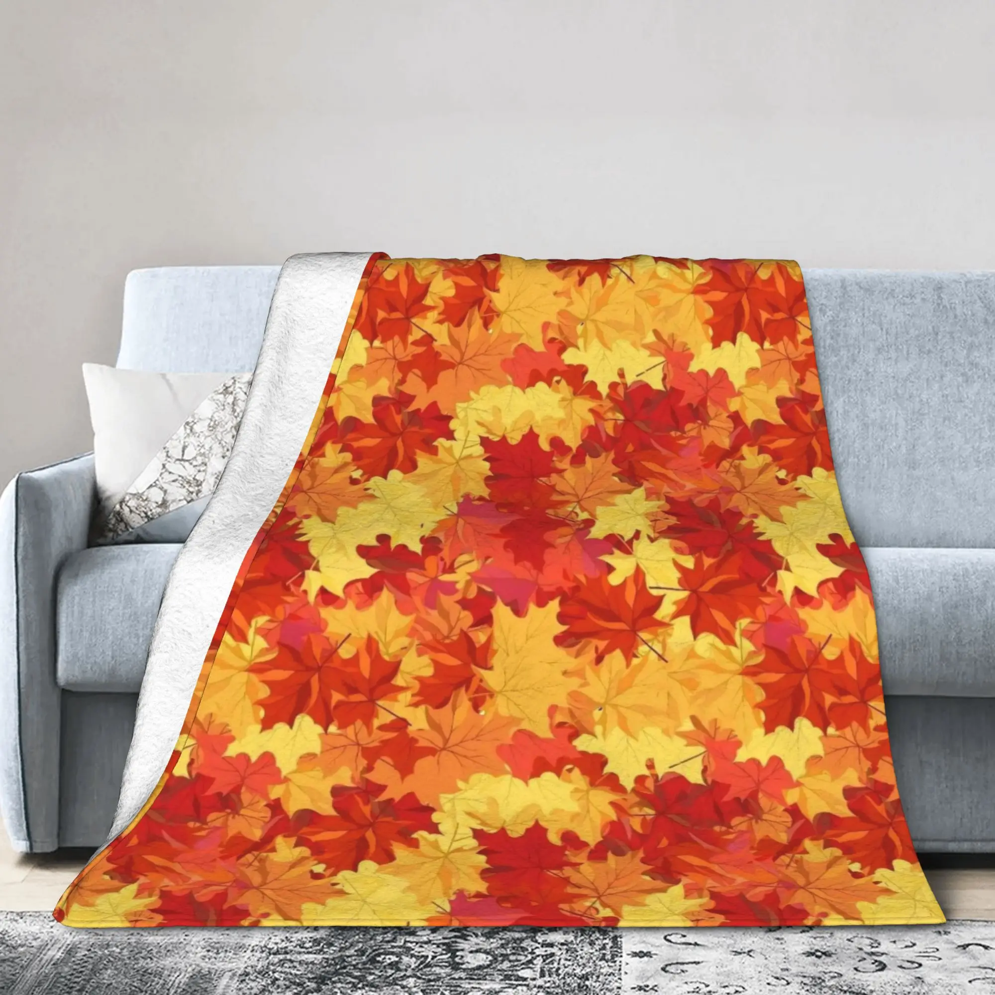 Maple Fallen Leaves Blankets Coral Fleece Plush  Super Soft Throw Blanket for Bed Bedspread