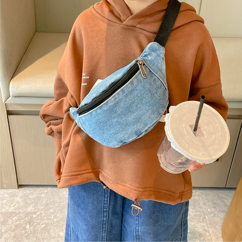 Children\'s Mini Waist Bag Denim Fanny Pack for Kids Chest Belt Bag Boys Girls Banana Pillow Baby Waist Pack