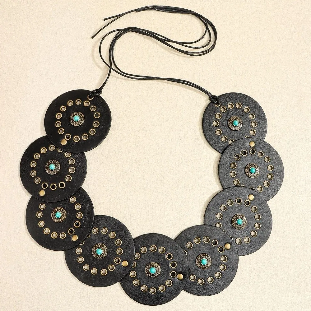 تنوعا الفيروز واسعة حزام للنساء بولي Leather الجلود القوطية برشام حزام خصر Y2k فستان أمريكي حزام البنطال الجينز الفتيات حار