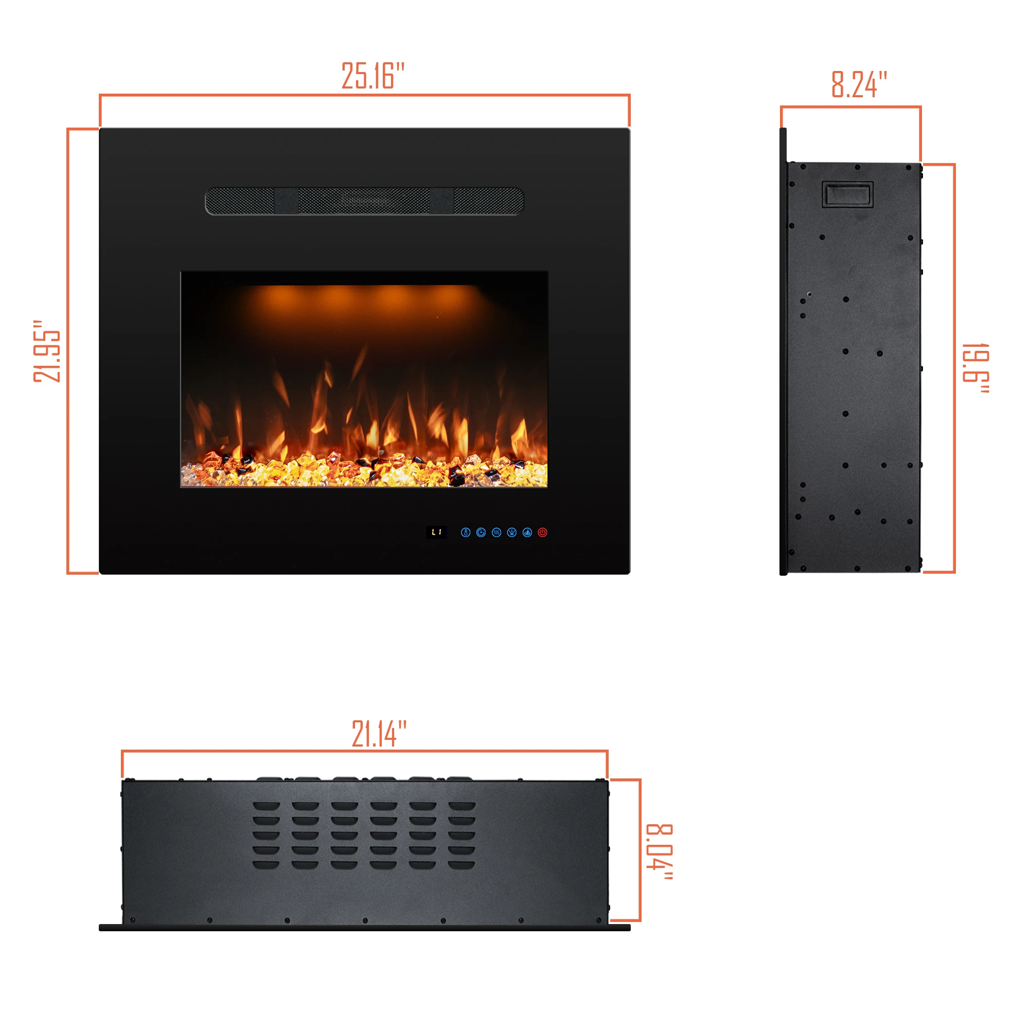 

Luxstar 22 Inches Electric Fireplace Insert with LED Light Orange Blue Mixed Flame Colors Decorative Fireplace