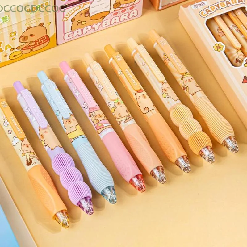 Quick-Drying Neutral Ink for Students Kids School Writing Stationery Supplies Gift Set 4Pcs Cute Cartoon Capybara Gel Pens