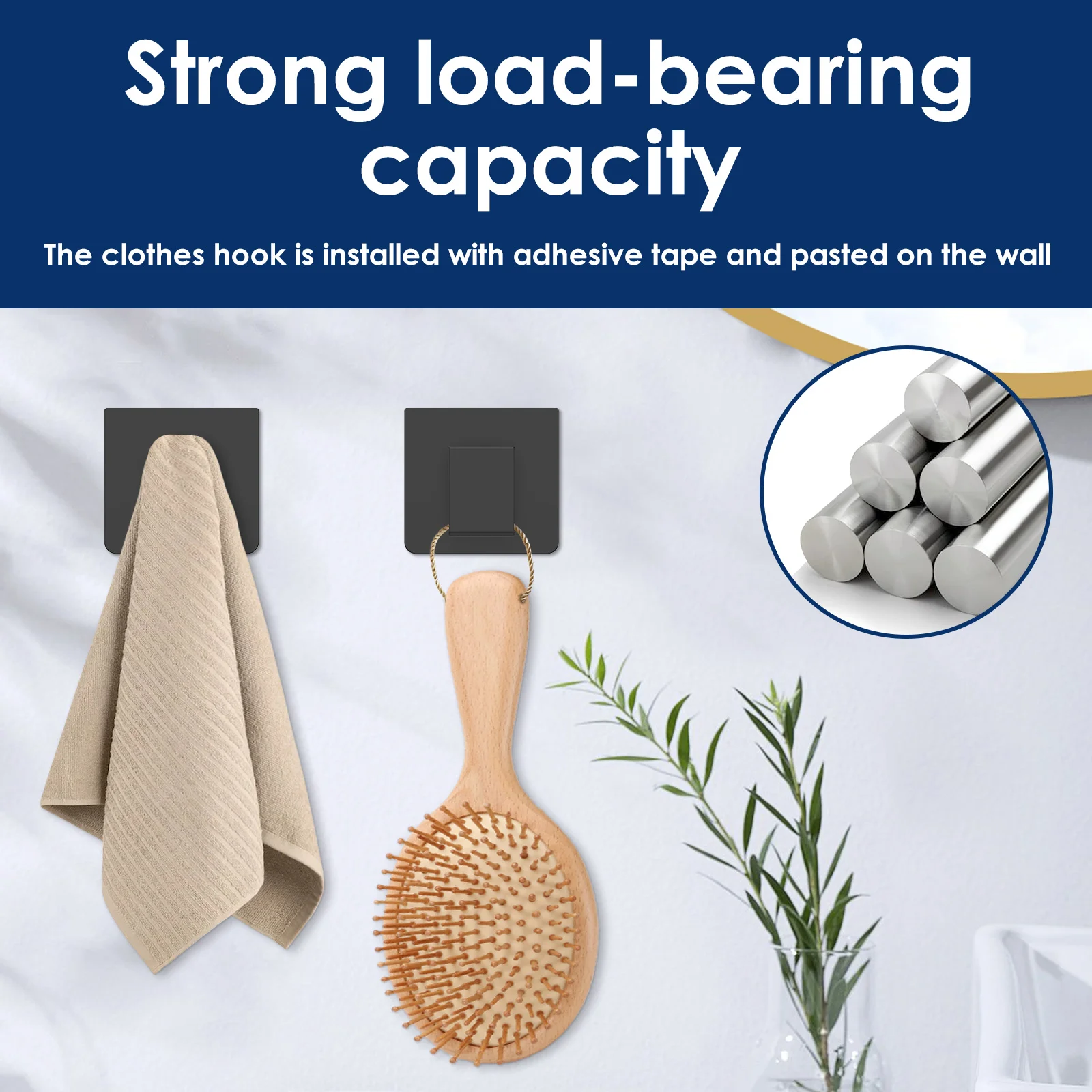 2-6 قطعة خطاف جدار الحمام ذاتي اللصق من الفولاذ المقاوم للصدأ معطف منشفة لاصق قوي رف معلق خطاف ملابس المطبخ والحمام #4