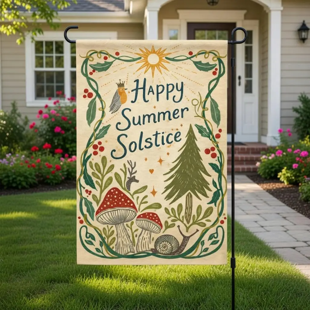 Happy Summer Solstice Garden Flag Forest Tree Sun Outdoor Yard Decor Double Sided 12x18 Inch Seasonal Welcome Banner Polyest yyi