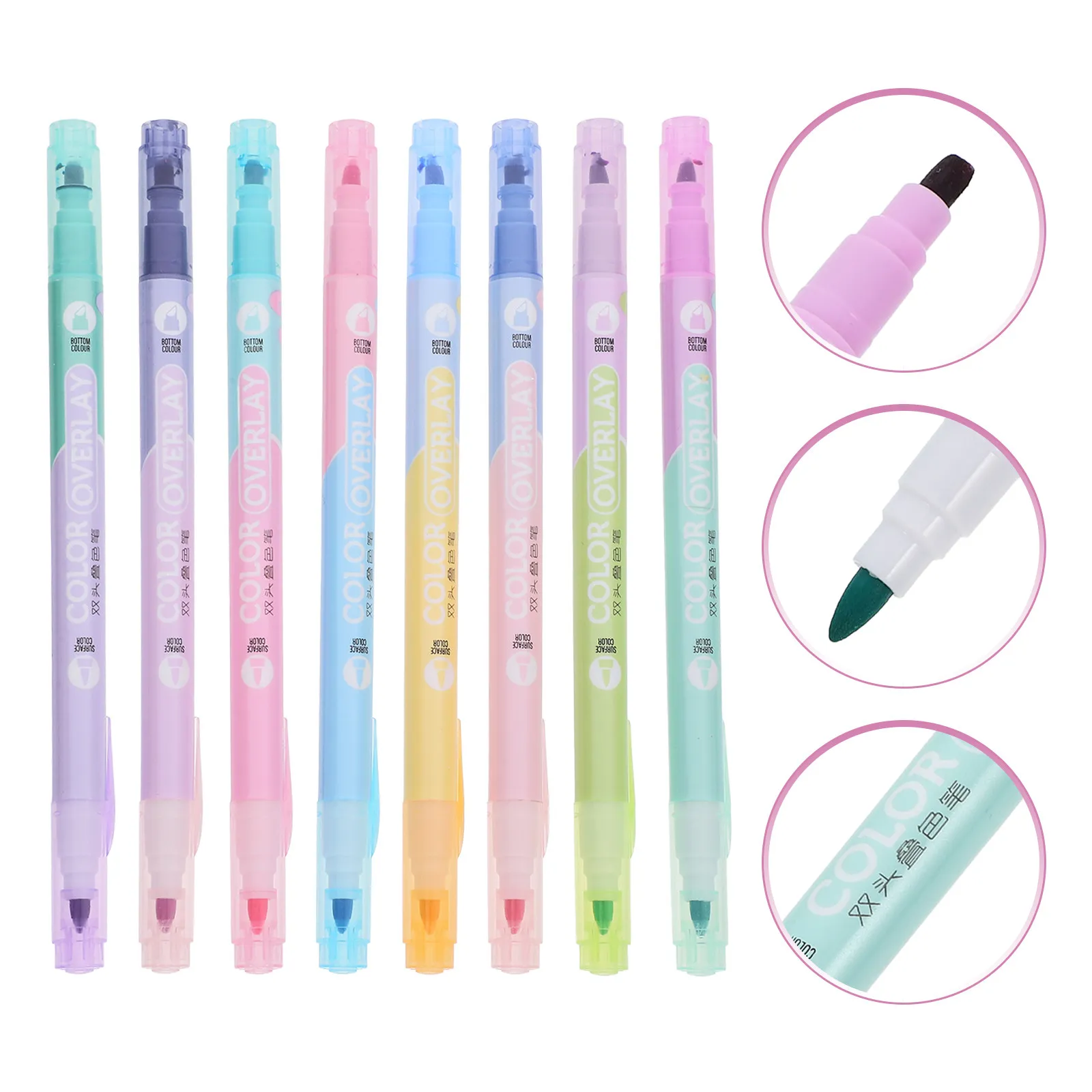 

8Pcs Double Head Highlighter Pens Vibrant Colors Adorable Marking Pens Study Note Markers Book Office School Art