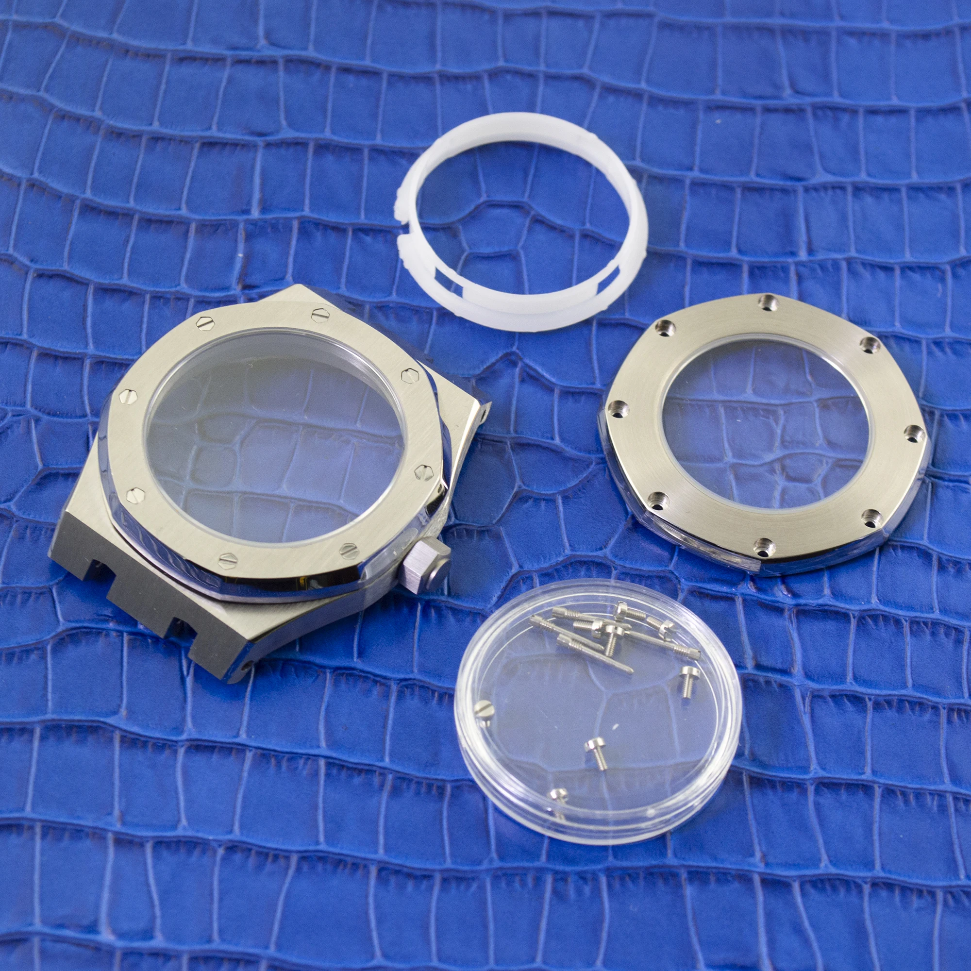 NH35 Case Strap For Royal Oak 41mm Octagonal Case Stainless Steel Bracelets Sapphire Glass fit nh35 nh36 Movement 31.8mm Dial