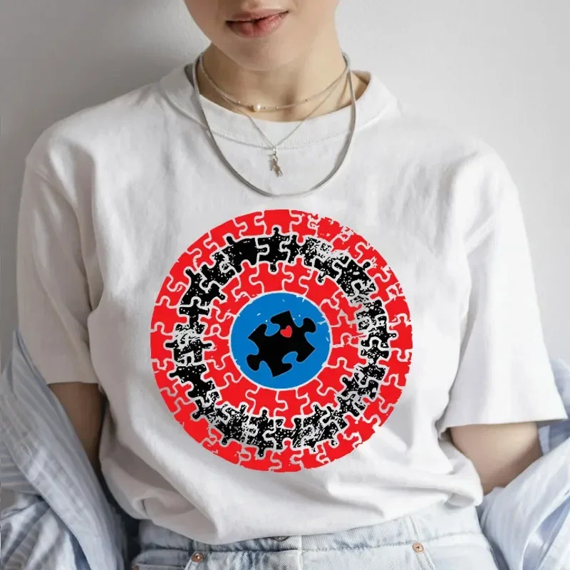 

2024 Women Autism Awareness T-shirt Fashion Autism Puzzle Print Y2k Graphic Tops Short Sleeve Tees Harajuku Oversized Stree