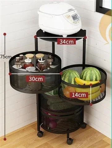 Kitchen Vegetable Storage Rack Metal Floor Stand Locker Multi-layer Fruit Basket Rotating Basket Shelf New Arrivals