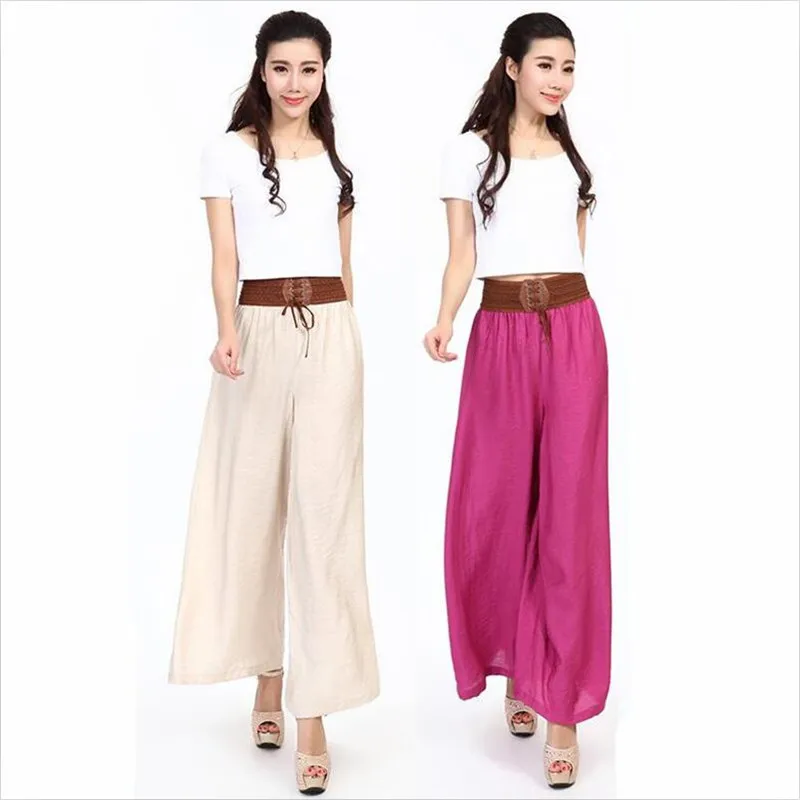 النساء بوهو السراويل الطويلة رقيقة مريحة عادية فضفاض بنطال ذو قصة أرجل واسعة حزام المرقعة بنطلون بنطلونات frescos دي فيرانو موهير #4