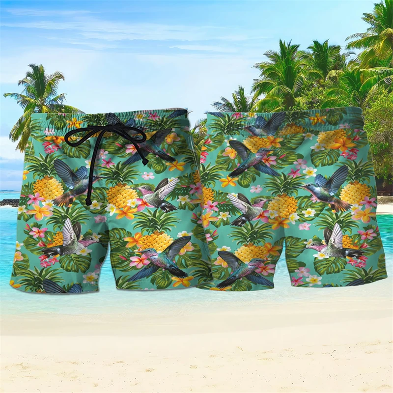 Cute Hummingbird Graphic Hawaiian Short Pants Funny Summer Fashion 3D Birds Printed Beach Shorts Casual Breathable Swim Trunks