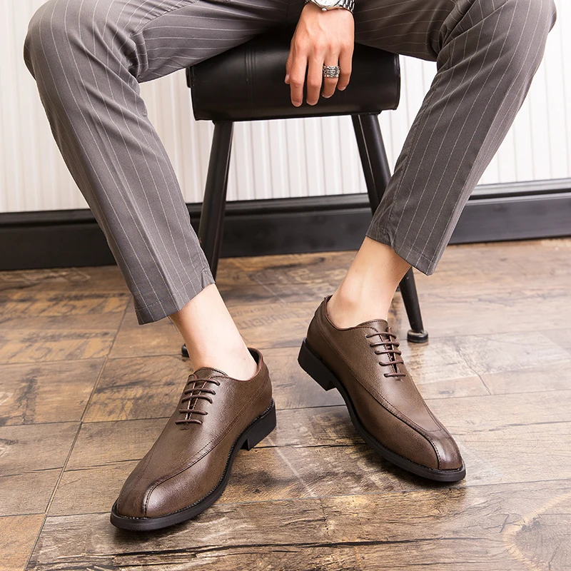 

New Classic Men Derby Shoes Black Brown Lace Up Business Fashion Leather Shoes Men Gentleman Brand Social Shoes Size 38-47