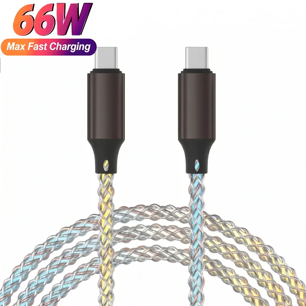 Fast Charging RGB Cable Breathing Light 66W Type C USB C Data Cable For Samsung Huawei Macbook iPhone 17 16 Charge Wire Cord