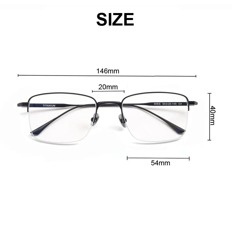 Business Men's Big Oversize Square Half Frame Glasses Male Big Head Ultra Wide Color Blocking Semi- Rim Pure Titanium Spectacles