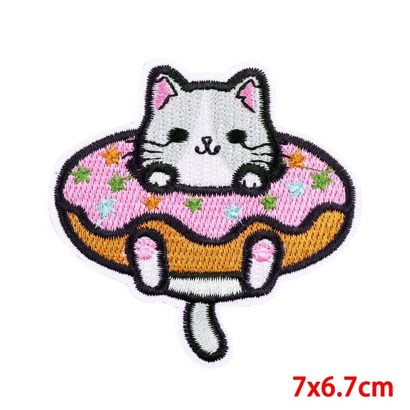 Cat Embroidered Patches for Clothing Cartoon Fabric Patch Sticker Iron On Clothes Pocket Decoration Sewing On Applique For Jeans