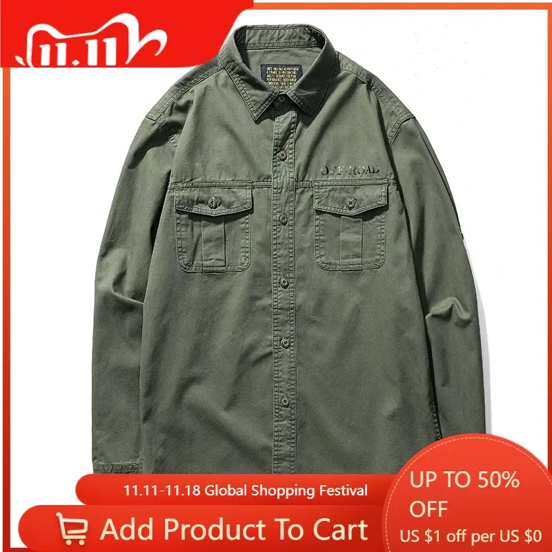 Men Military Outdoor Shirts New Spring Male Cotton Casual Multi-pocket Tooling Shirts High Quality Man Solid Long-sleeved Shirts