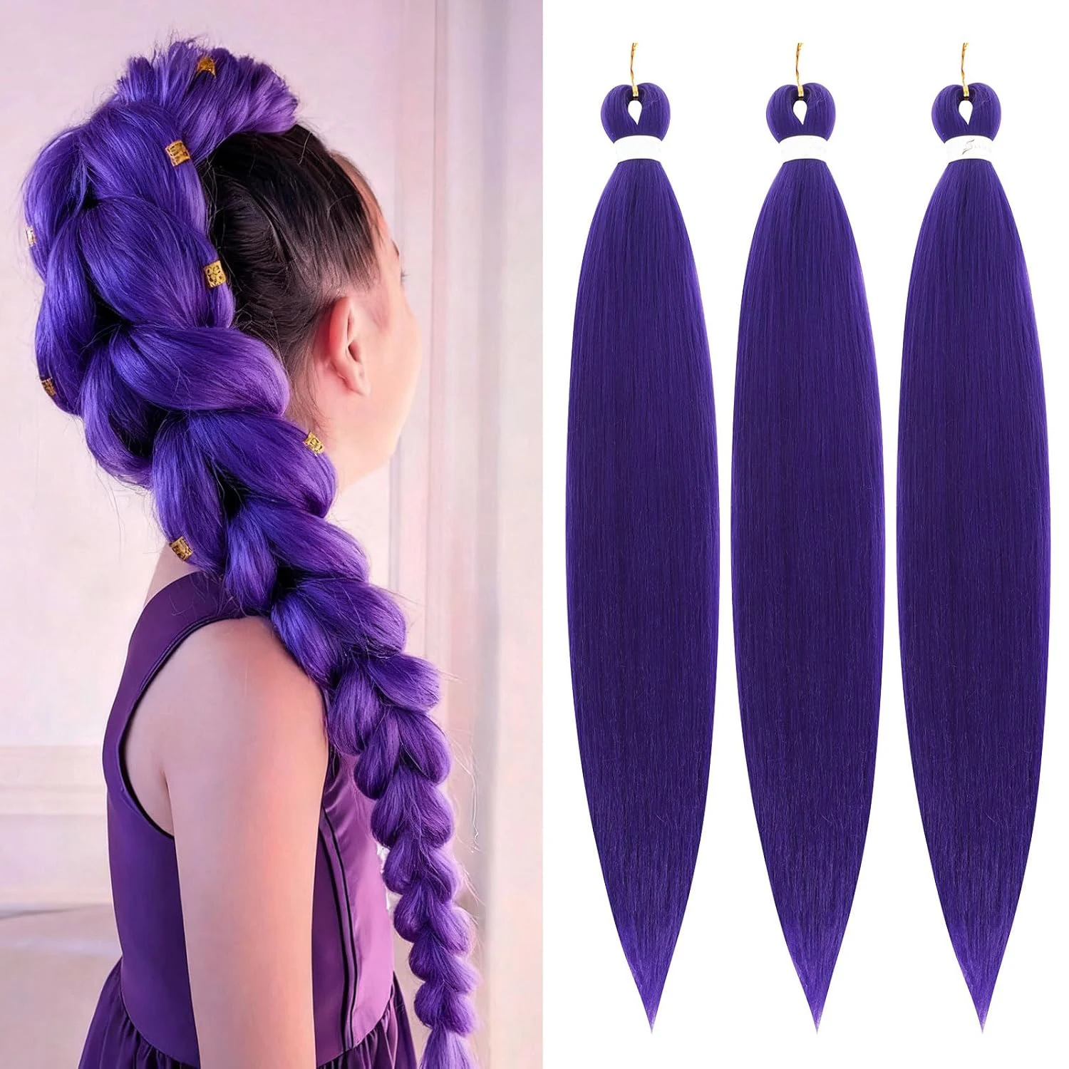 Purple Braiding Hair Extensions Pre Stretched Soft Yaki Synthetic Jumbo Braids DIY Ponytail Braid Pink Grey Orange Red Blue Hair