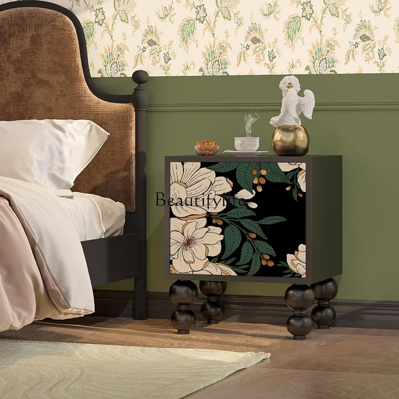 

LXFrench light luxury high-end bedroom home storage cabinet solid wood bedside tableSSS