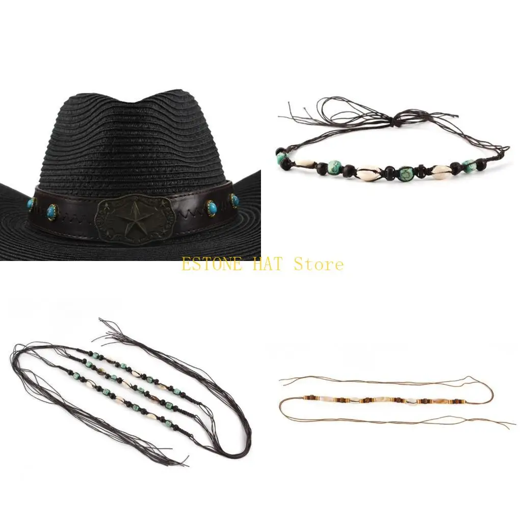 

49MF Декоративный ремень для шляпы для взрослых Регулируемый декоративный ремень для шляпы из соломы