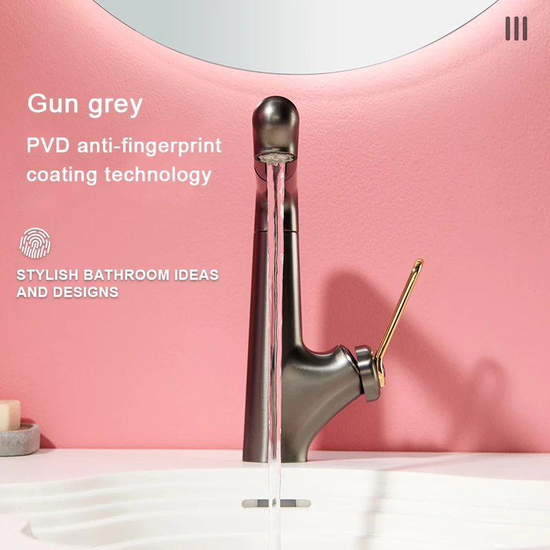 

Brass Main Body Modern Multifunctional Hot & Cold Deck Mount Pull-out Faucet Ceramic Valve Core Bathroom Hot Cold Water Faucet