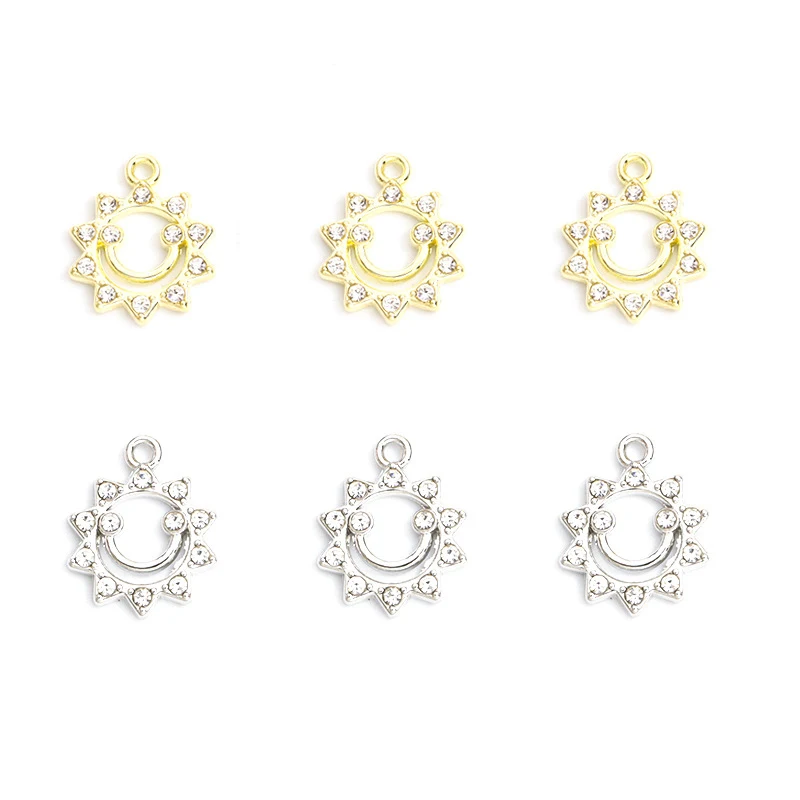 12Pieces DIYKorean-style jewelry accessories: alloy sun smile pendant with diamonds, cute smiley face bracelet, necklace, earrin view 2
