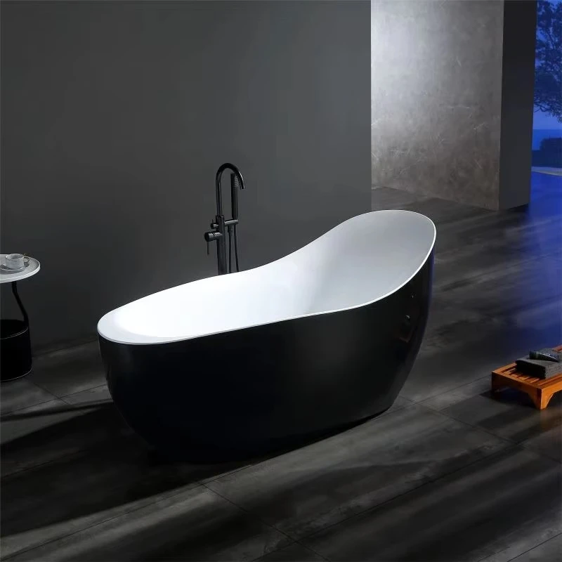 1.7M-1.8m black and white oval freestanding adult bathtub, deep immersion acrylic bathtub