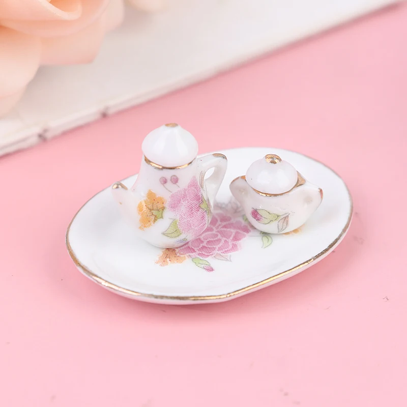 Miniature Courses House Pink Flower Patten Porcelaine, Coffee Tea Standardiseram, 1/12, 8Pcs