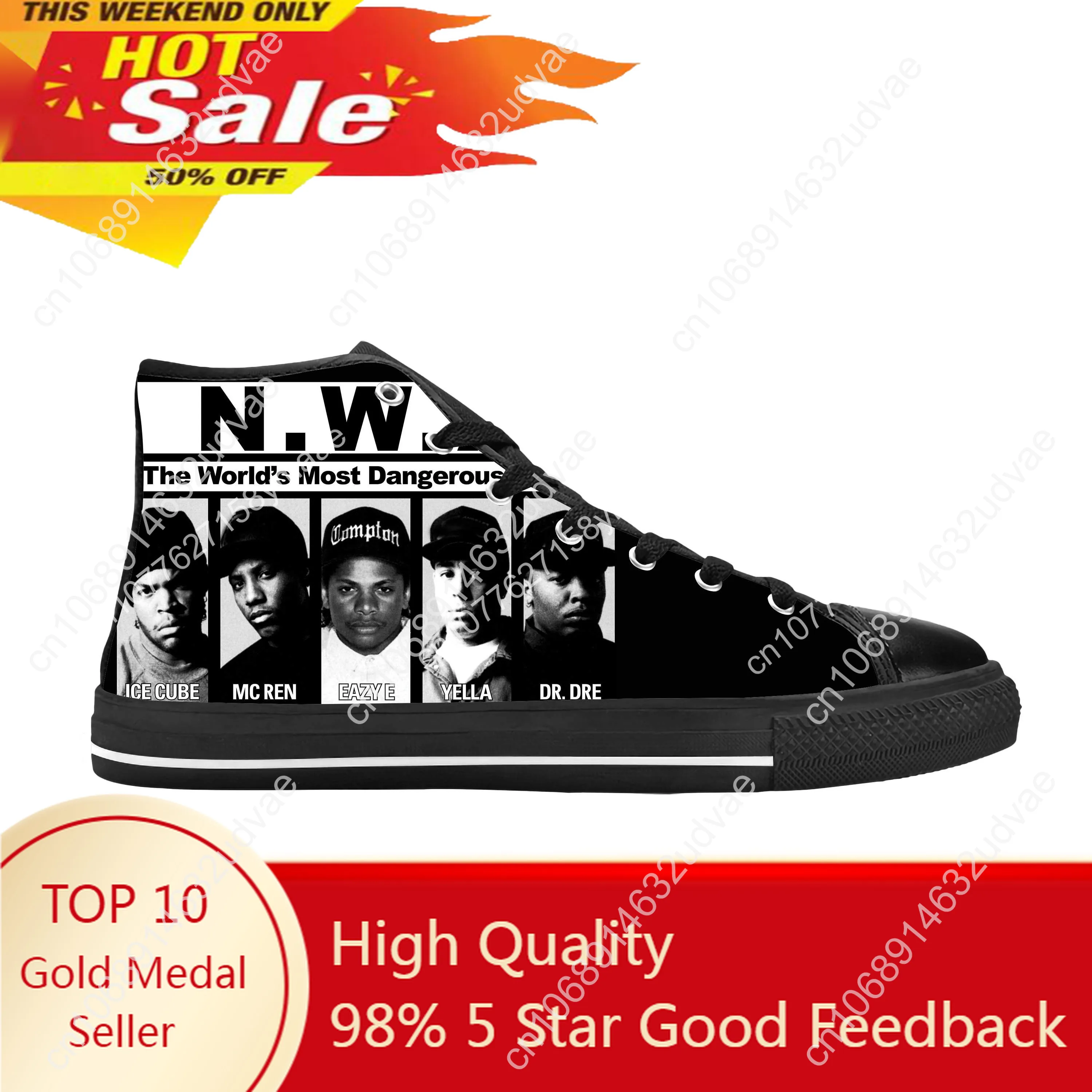 

Hot Nwa Straight Outta Compton Hip Hop Rapper Rap Casual Cloth Shoes High Top Comfortable Breathable 3D Print Men Women Sneakers