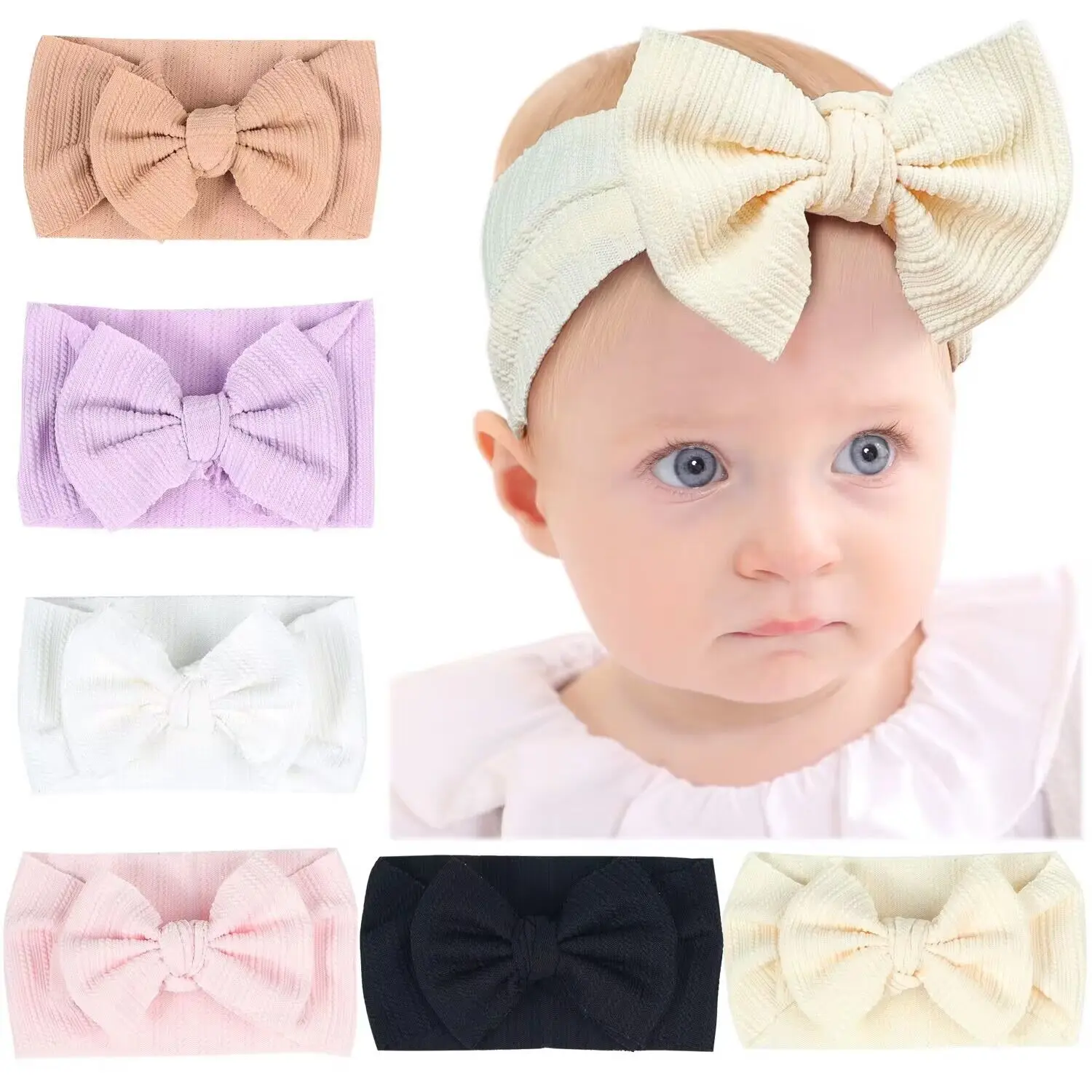 24pc/lot Big Double Layer Bow Headband Newborn Baby Girls Rib Bow Elastic Hairbands Toddler Props headwear Infant Turban Kids